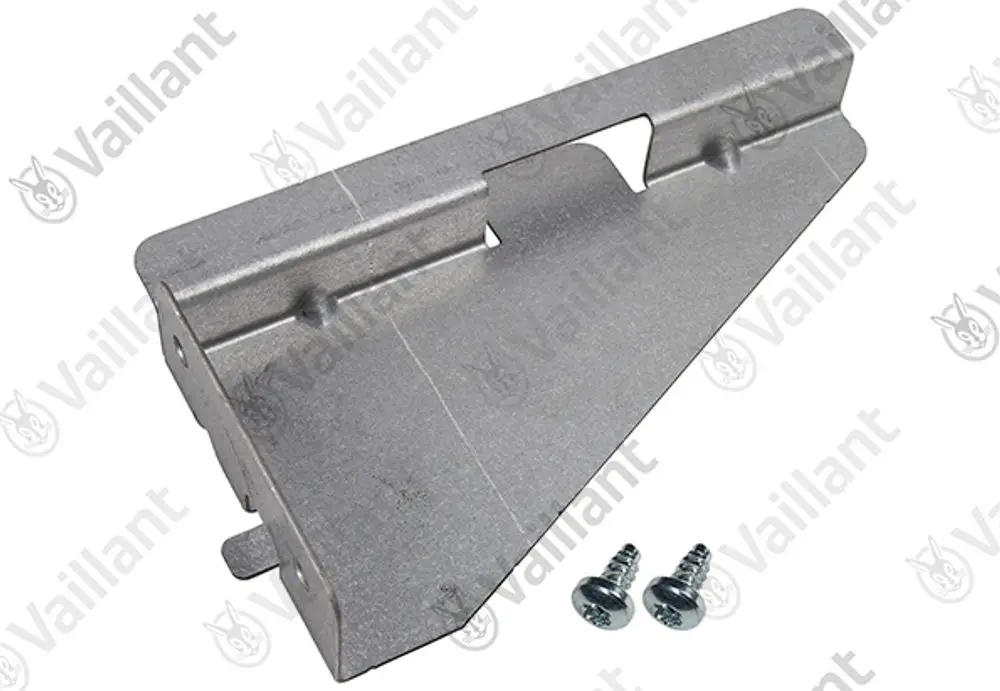Vaillant Halter aus Metall, rechteckige Form mit einer Aussparung, sowie zwei dazugehörige Schrauben.